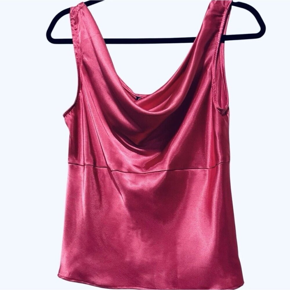 Vintage Y2K Hot Pink Satin Cowl Neck Cami Tank Top Womens size Large - Picture 3 of 10